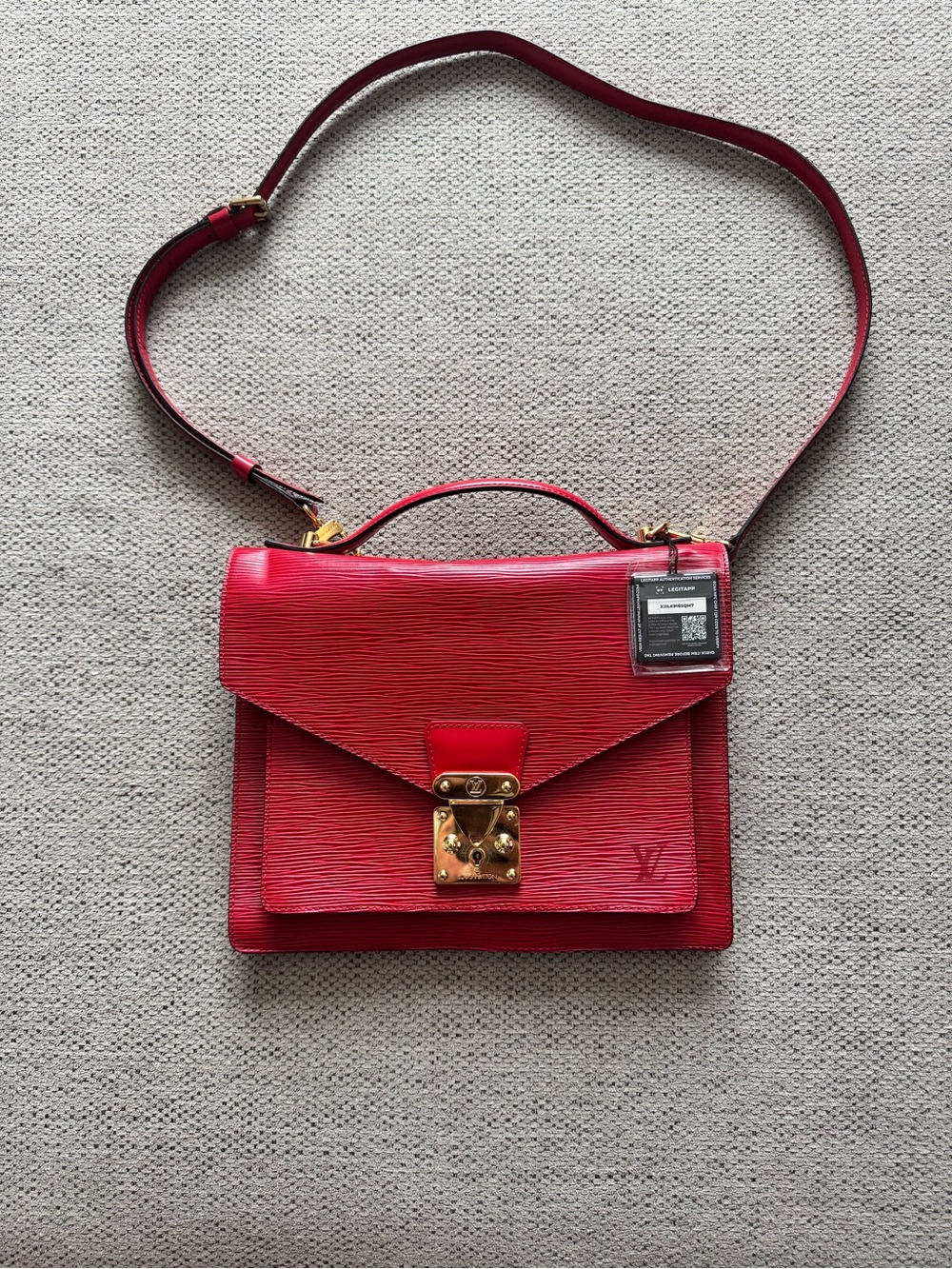 Louis Vuitton Red Epi Leather Top Handle Satchel with Gold Hardware